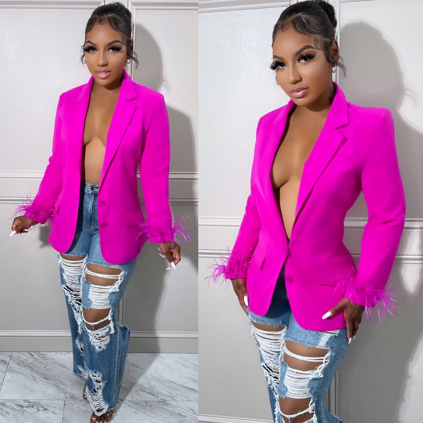 
                  
                    Feather Blazer Magenta
                  
                