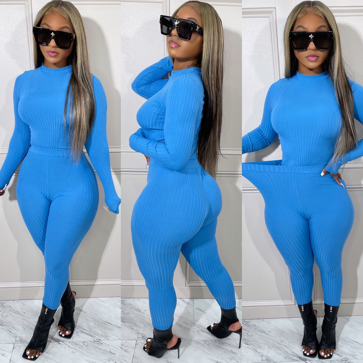 Rikki Ribbed Set Blue – Sugar Popped