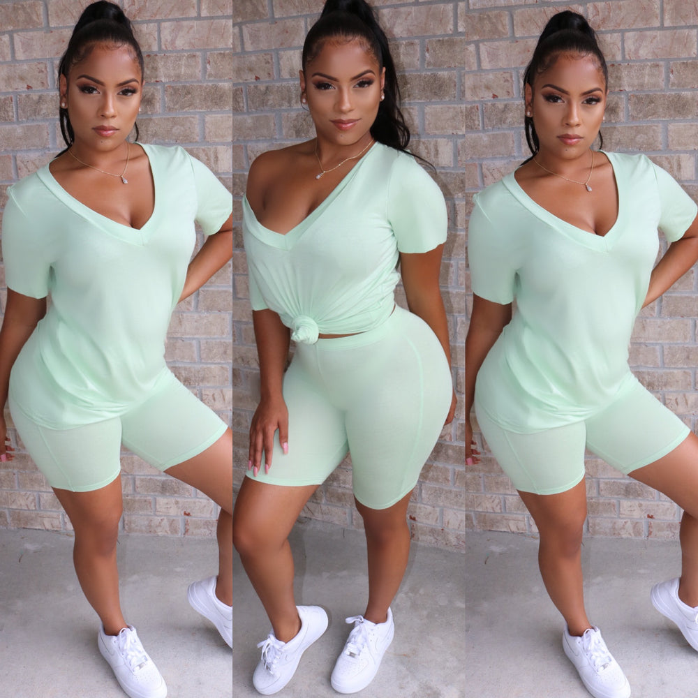 V-Neck Biker Set Mint