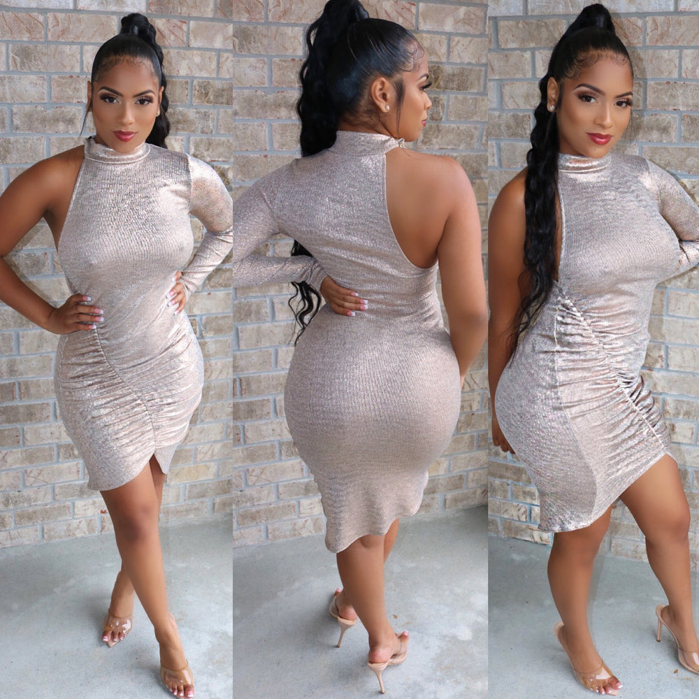Metallic One Sleeve Dress