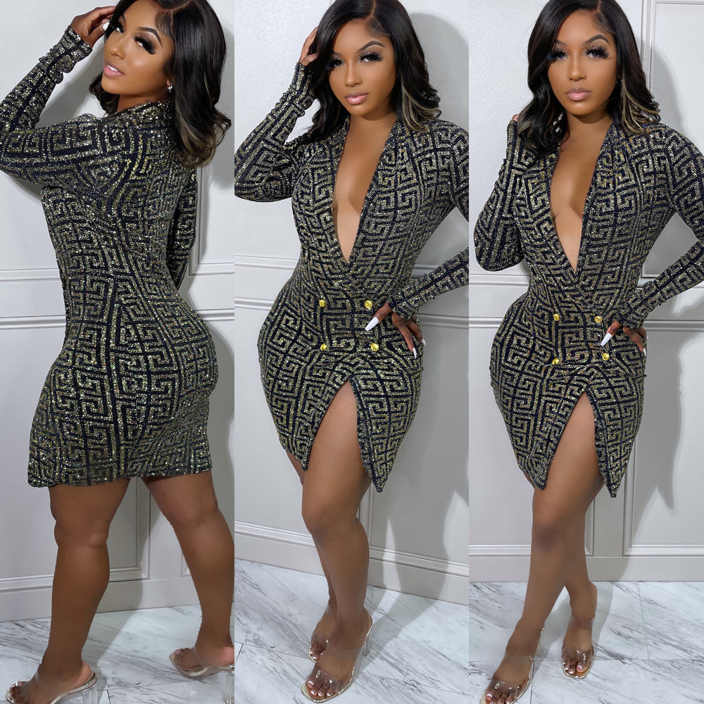 Shimmer Blazer Dress Gold