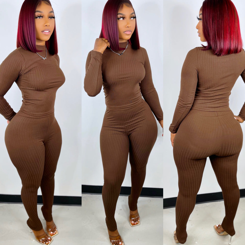 Rikki Ribbed Set Chocolate