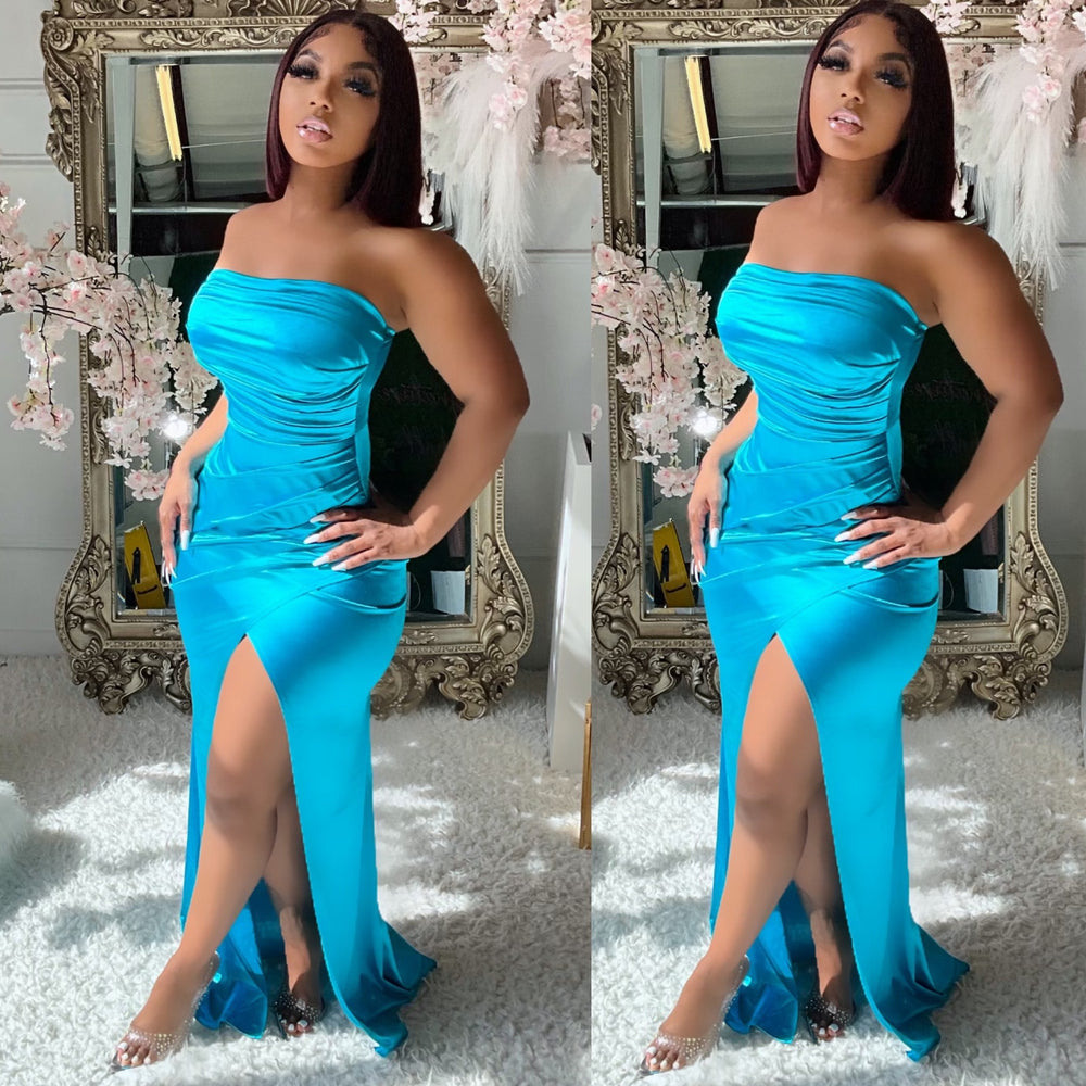 Soirée Satin Dress Aqua