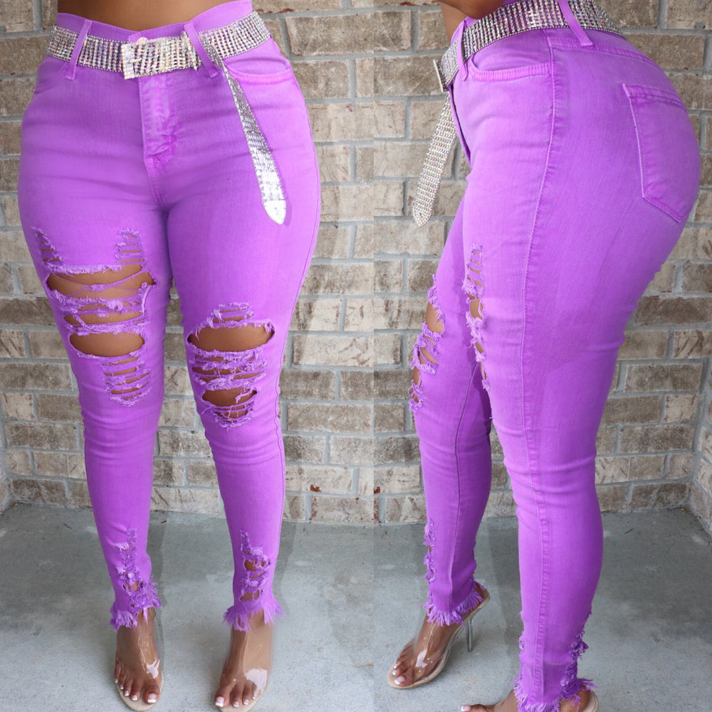 Neon Distressed Jeans Purple
