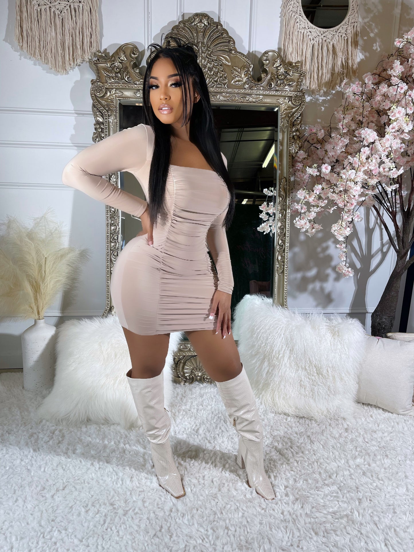 Ruched Mini Dress Sugar Popped Ruched Mini Dress Sugar Popped