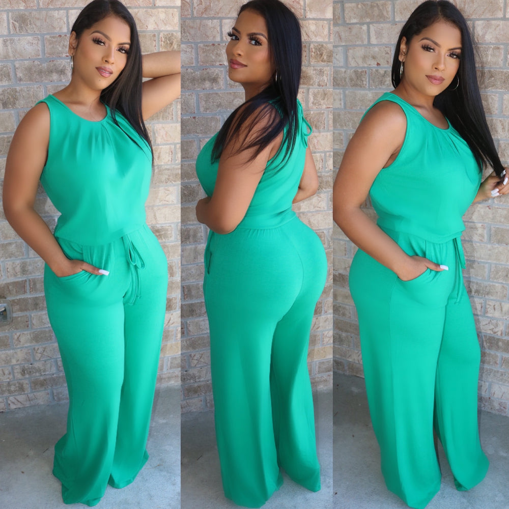 Essence Drawstring Jumpsuit Green