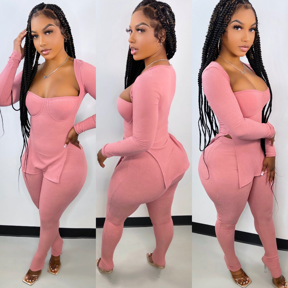 Sweetheart Ribbed Set Mauve