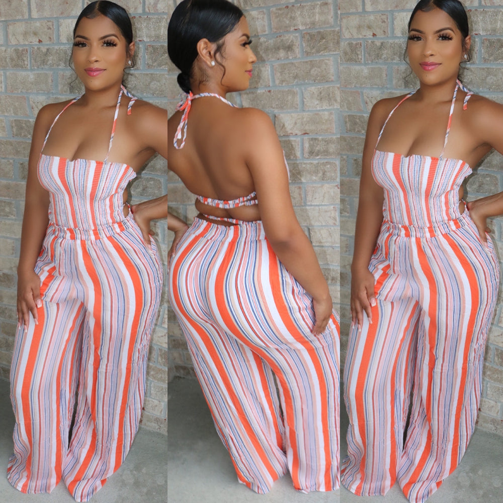 Backless Halter Jumpsuit Tomato