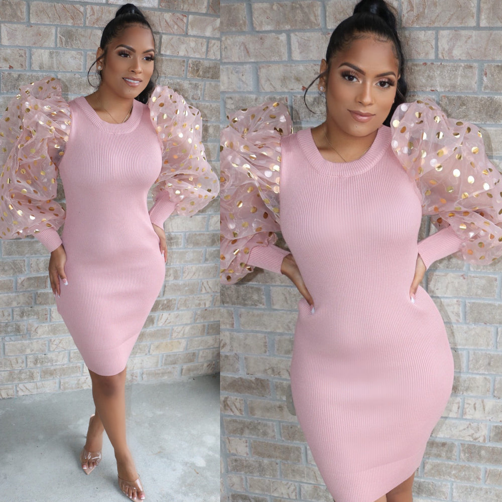 Princess Puff Sleeve Dress Blush