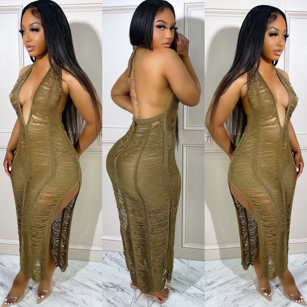 Crochet Split Cover Up Olive