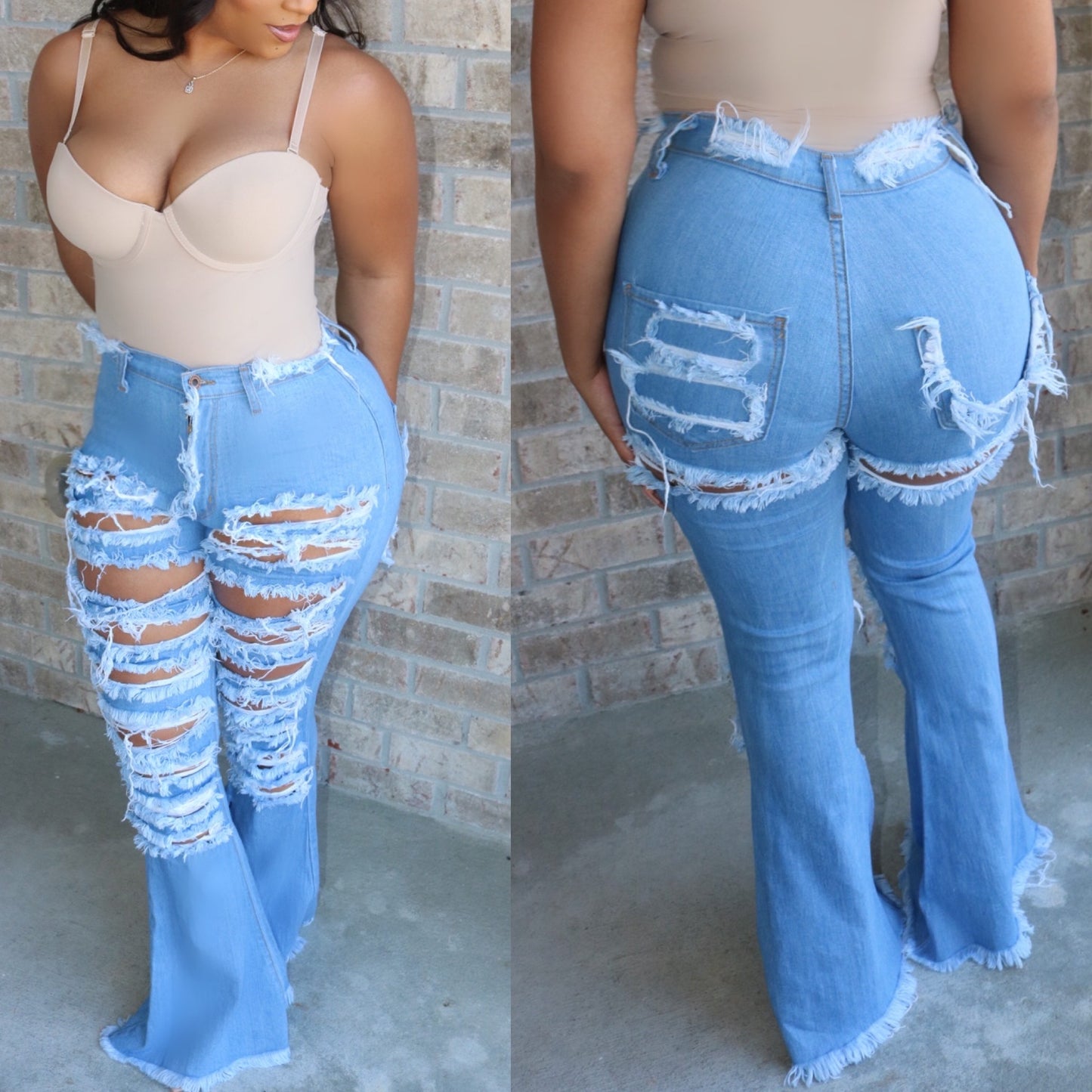 
                  
                    Distressed Flare Jeans
                  
                