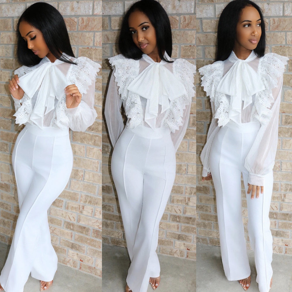 Ivory Ella Bow Blouse Jumpsuit